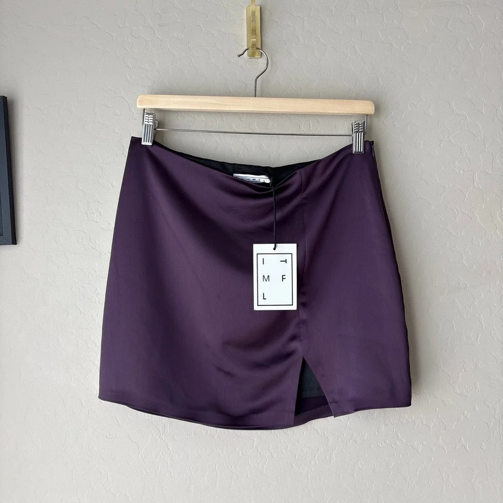 ITMFL Revolve Skirt Purple Satin Mini Skirt w/ Side Zip Size‎ L NWT